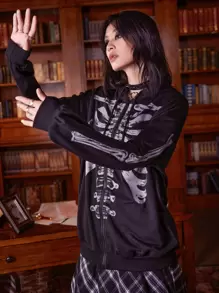 ROMWE Academia Quần áo thể thao nữ Dây kéo Lễ Các Thánh Giải trí - màu đen - Xem 5