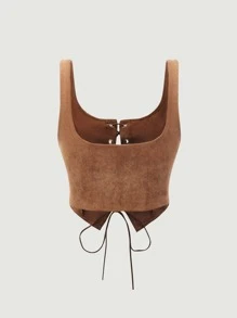 SHEIN MOD Lace Up Crop Tank Top - Khaki - View 6