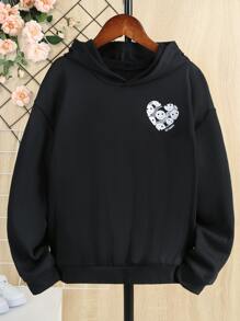 少女字母卡通图案落肩卫衣 - 黑色 - 查看 2