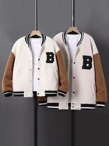 Bé Trai Jackets Nút phía trước Khối Màu Lá thư Giải trí - Nhiều màu - Xem 3