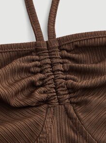 SHEIN ICON Ruched Bust Backless Split Thigh Dress - Coffee Brown - View 7