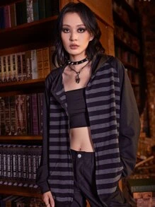 ROMWE Academia Quần áo thể thao nữ Dây kéo Sọc Giải trí - Nhiều màu - Xem 1