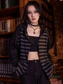 ROMWE Academia Quần áo thể thao nữ Dây kéo Sọc Giải trí - Nhiều màu - Xem 4