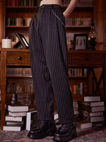 ROMWE Academia Pantalones con cadena a rayas, escuela