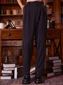 ROMWE Academia Pantalones con cadena a rayas, escuela