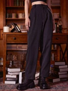 ROMWE Academia Pantalones con cadena a rayas, escuela