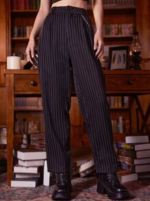 ROMWE Academia Pantalones con cadena a rayas, escuela