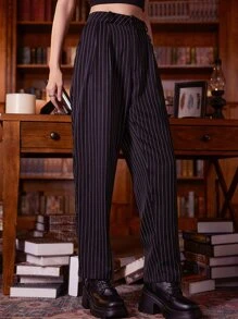 ROMWE Academia Pantalones con cadena a rayas, escuela