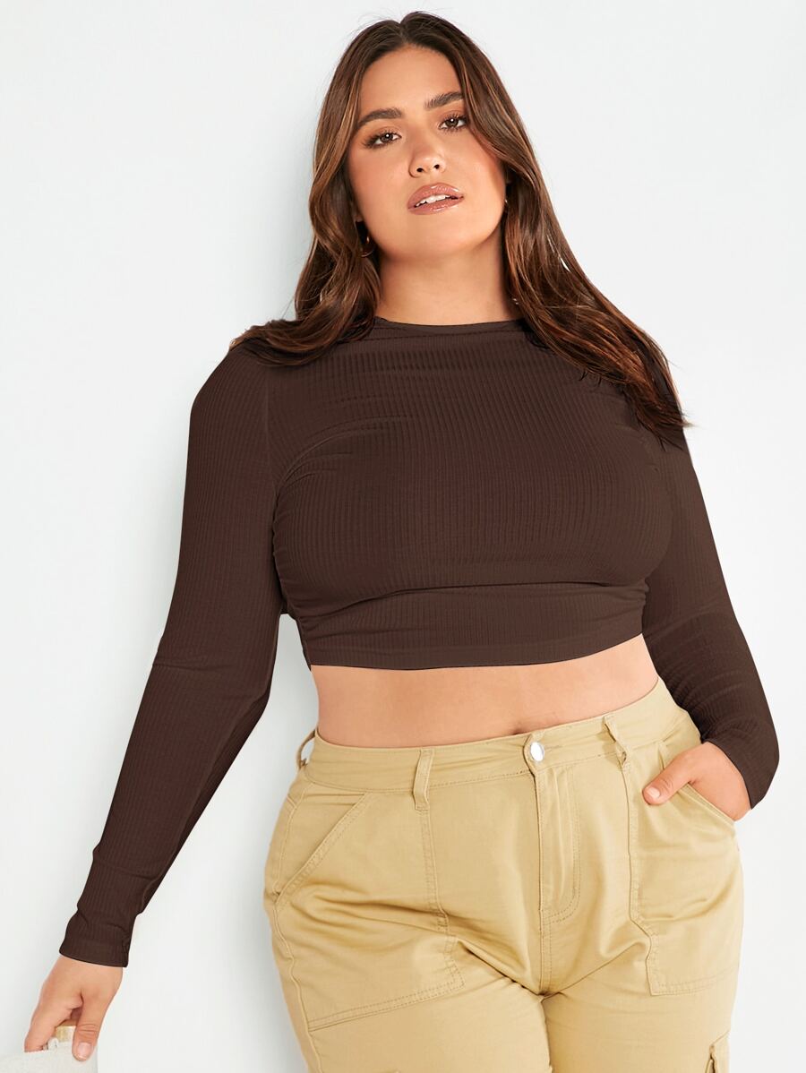 SHEIN Essnce Top corto unicolor tejido de canalé