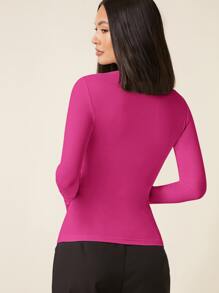 SHEIN BASICS High Neck Solid Fitted Tee - Hot Pink - View 2
