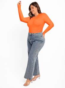 SHEIN BAE Plus Solid Slim Fit Tee Bodysuit - Orange - View 4