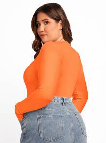 SHEIN BAE Plus Solid Slim Fit Tee Bodysuit - Orange - View 5