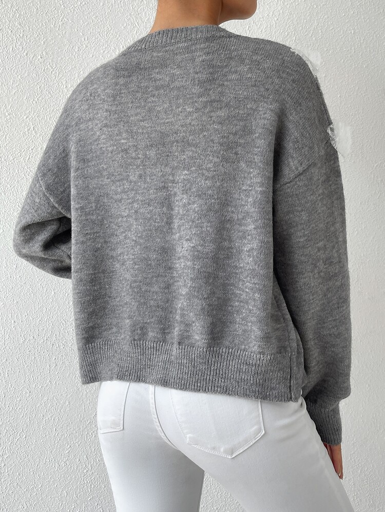 Cardigan pizzo a contrasto spalle cadenti - Grigio - Visualizzare 2