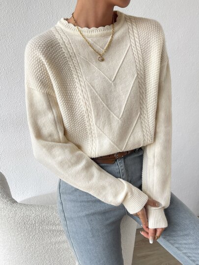 Women's Oversized Dropped Shoulder Long Sleeve Knit Sweater Top
