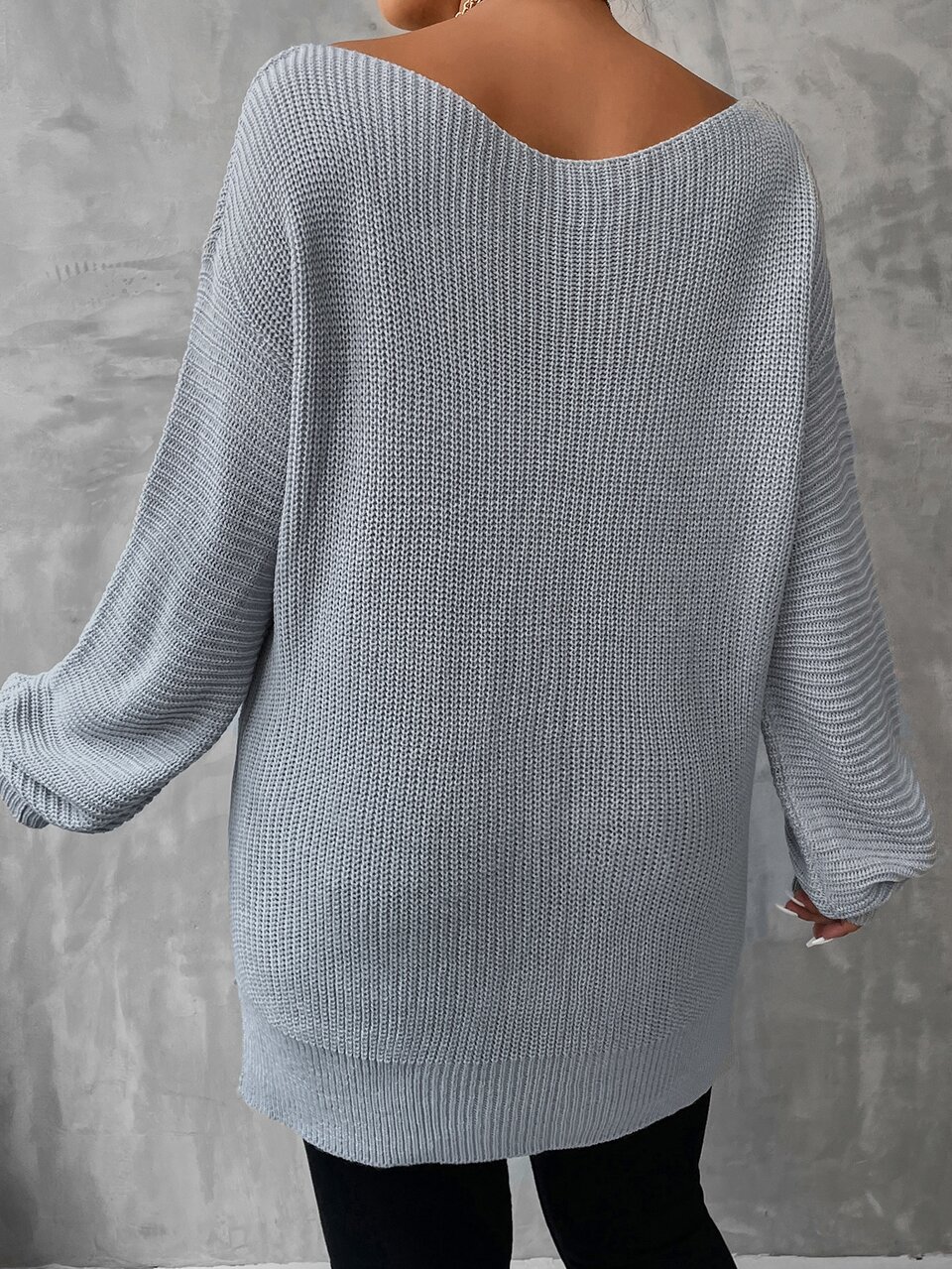 Plus Drop Shoulder Split Hem Sweater Knit Pullover Fall Winter Autumn