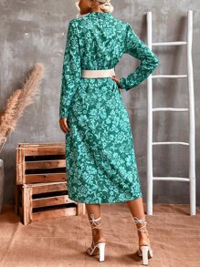 Aveloria Paisley Print Split Thigh Dress Without Belt - Multicolor - View 2