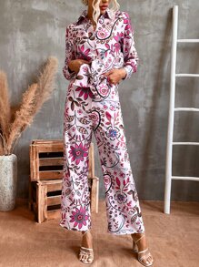 印花襯衫和闊腿褲 - 彩色 - 查看 3