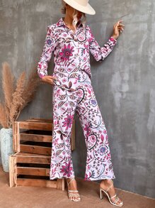 印花襯衫和闊腿褲 - 彩色 - 查看 5