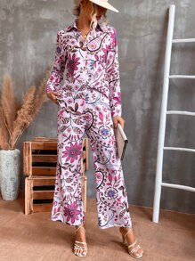 印花襯衫和闊腿褲 - 彩色 - 查看 6