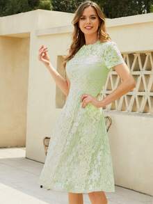 後拉鏈蕾絲正式連衣裙 - 綠色 - 查看 3