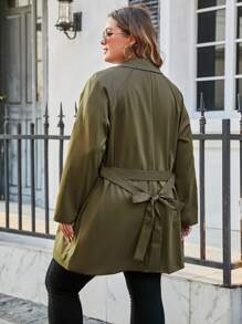 SHEIN X Jenicka Plus Raglan Sleeve Double Breasted Trench Coat - Army Green - View 2