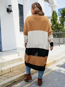 SHEIN LUNE 大碼撞色落肩袖開襟衫