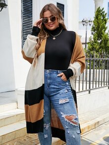 SHEIN LUNE 大碼撞色落肩袖開襟衫