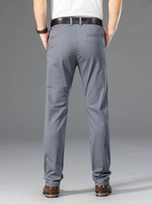 Men Suit Pants Nút Túi Dây kéo màu trơn - Xám - Xem 2