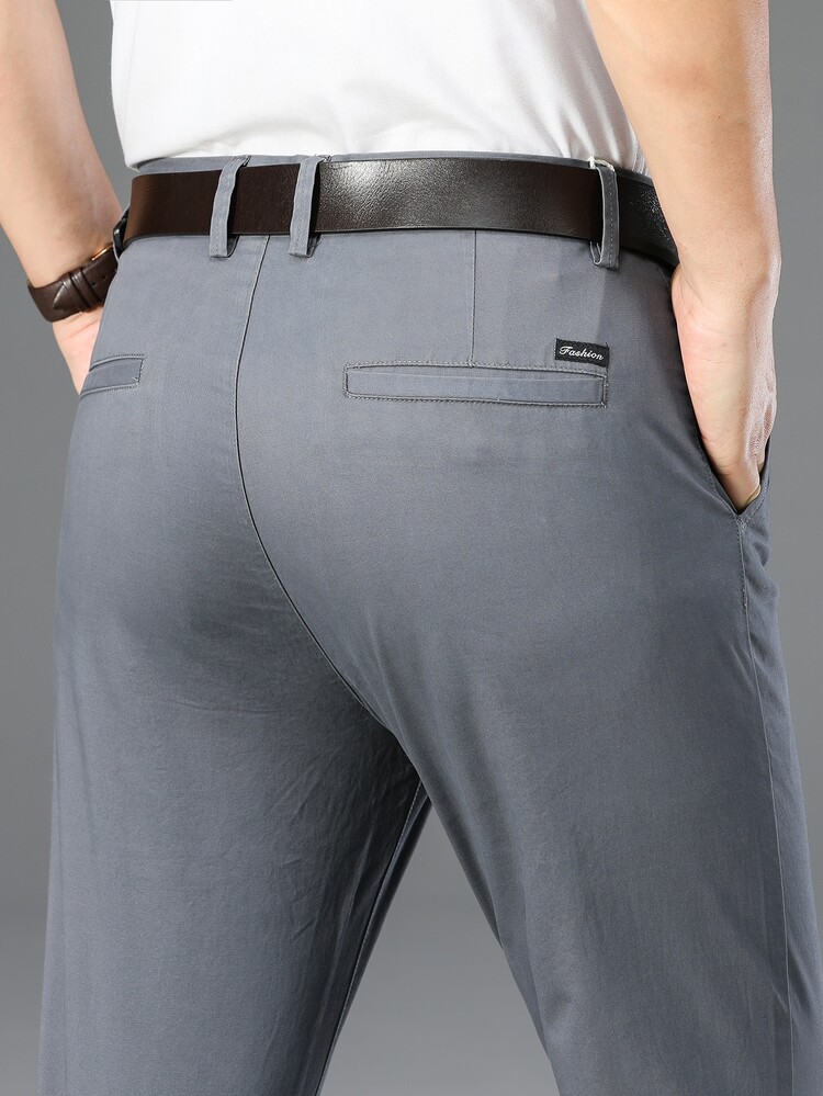 Men Suit Pants Nút Túi Dây kéo màu trơn - Xám - Xem 6