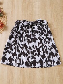 Girls Ruffle Trim Tee & Graphic Print Belted Skirt - Black and White - View 6