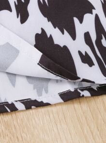 Girls Ruffle Trim Tee & Graphic Print Belted Skirt - Black and White - View 7