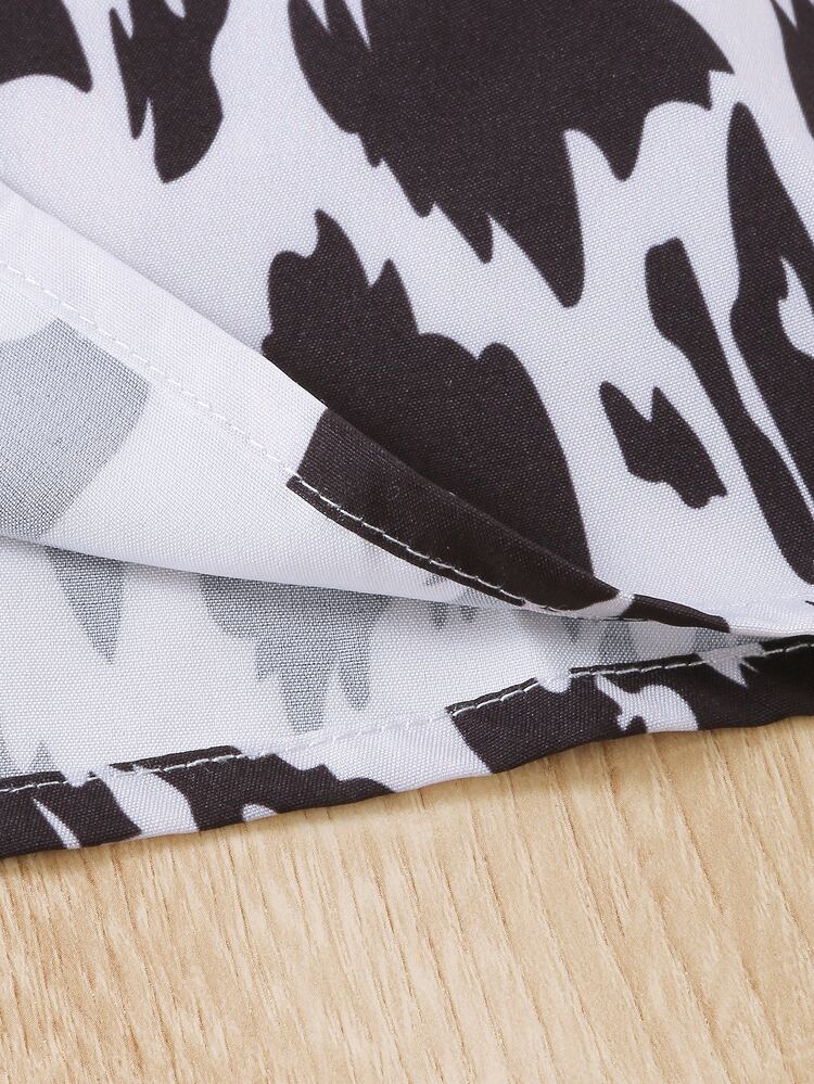 Girls Ruffle Trim Tee & Graphic Print Belted Skirt - Black and White - View 7