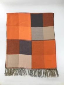 Chal con patrón de cuadros bajo con fleco - Multicolor - Ver 2