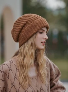 LEAJOURNO. 1 pieza Gorro de casco sólido, elegante para invierno y otoño - Marrón - Ver 1