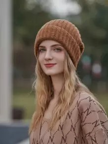 LEAJOURNO. 1 pieza Gorro de casco sólido, elegante para invierno y otoño - Marrón - Ver 6