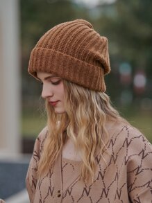 LEAJOURNO. 1 pieza Gorro de casco sólido, elegante para invierno y otoño - Marrón - Ver 8