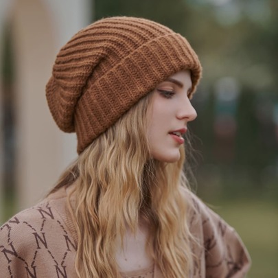 1pc Solid Cuff Beanie Elegant Winter Fall