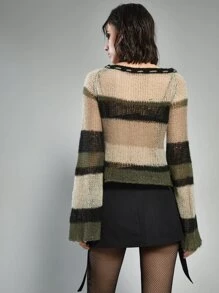 ROMWE Grunge Punk 撞色荷葉袖套頭毛衣 - 彩色 - 查看 2