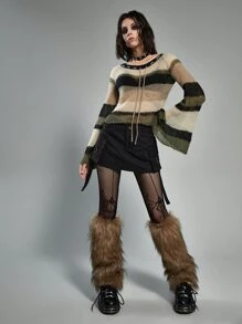 ROMWE Grunge Punk 撞色荷葉袖套頭毛衣 - 彩色 - 查看 5