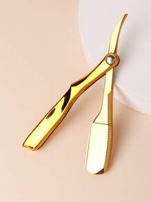 理发师直剃刀，1 件不锈钢光滑剃刀，用于拔毛器和面部毛发眉毛护理 - 金色 - 查看 1