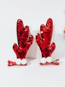 2 cái Giáng sinh Antler & Pompom Trang trí nội thất Kẹp tóc cá sấu - Nhiều màu - Xem 2