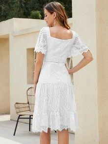 Đầm Dây kéo Viên lá sen màu trơn Thanh lịch - trắng - Xem 2