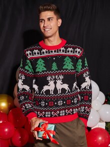 Manfinity Men Christmas Pattern Jumper - Multicolor - View 1
