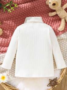 嬰兒熊貼布高領T恤 - 白色 - 查看 2