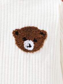 嬰兒熊貼布高領T恤 - 白色 - 查看 3