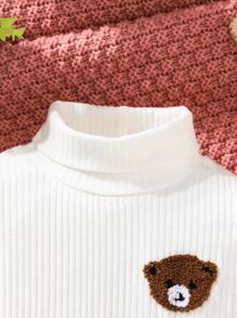 嬰兒熊貼布高領T恤 - 白色 - 查看 4