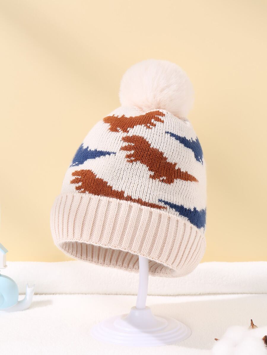 Baby Cartoon Dinosaur Print Hat - Beige - View 1