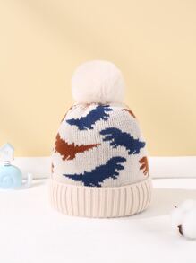 Baby Cartoon Dinosaur Print Hat - Beige - View 2