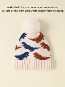 Baby Cartoon Dinosaur Print Hat - Beige - View 4