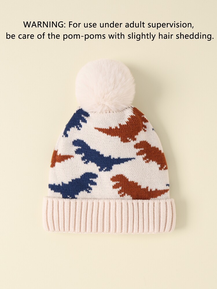 嬰兒卡通恐龍印花帽 - 米色 - 查看 4